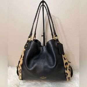 COACH Leaopard Edi Black and Tan Shoulder Bag#32728